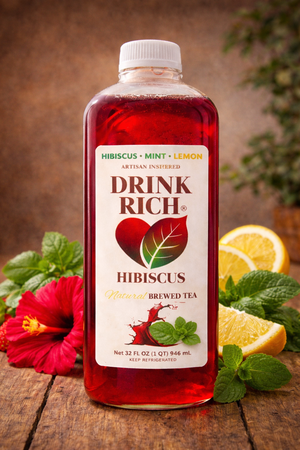 Drink Rich Mint Lime Hibiscus Tea – 32 oz