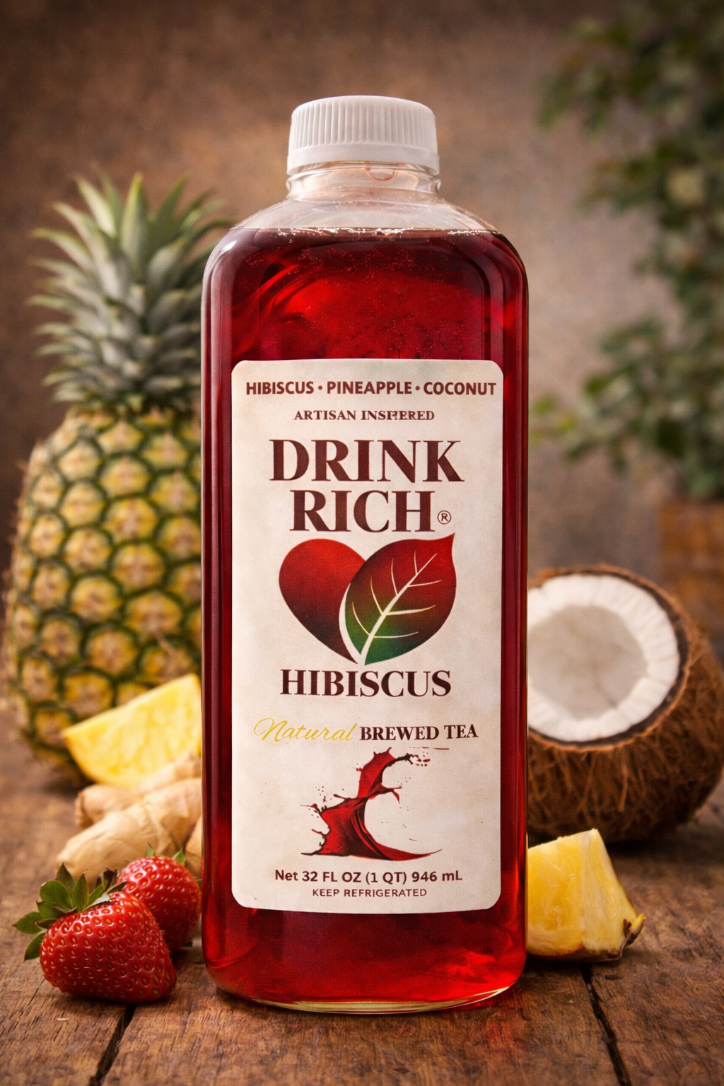Drink Rich Pineapple Coconut Ginger Hibiscus Tea – 32 oz