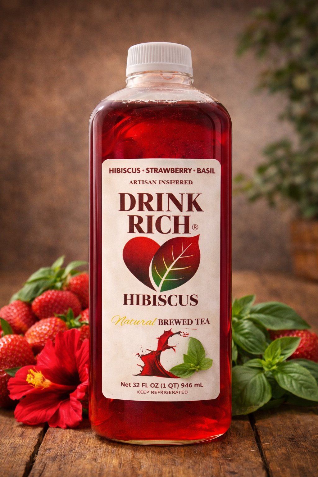 Drink Rich Strawberry Basil Hibiscus Tea – 32 oz